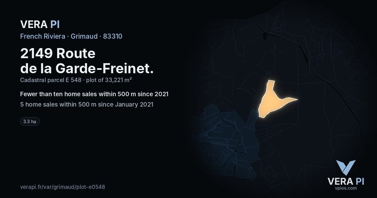 2149 Route de la Garde-Freinet, Grimaud at night – the plot lit, the parcels around coloured by the prices near them