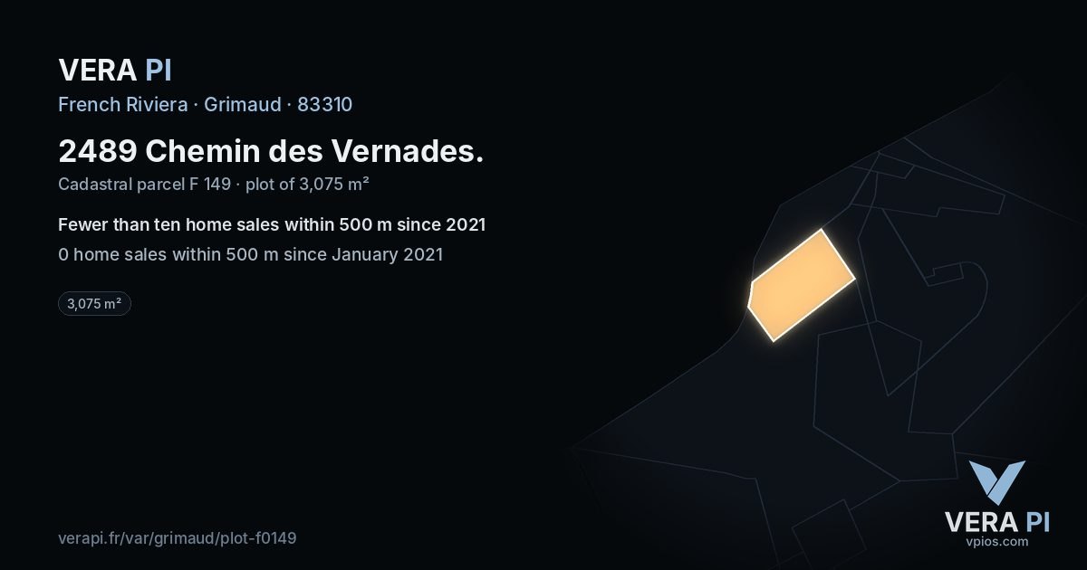 2489 Chemin des Vernades, Grimaud at night – the plot lit, the parcels around coloured by the prices near them