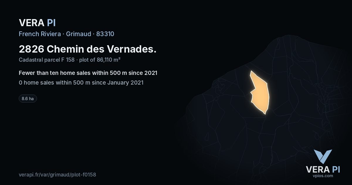 2826 Chemin des Vernades, Grimaud at night – the plot lit, the parcels around coloured by the prices near them