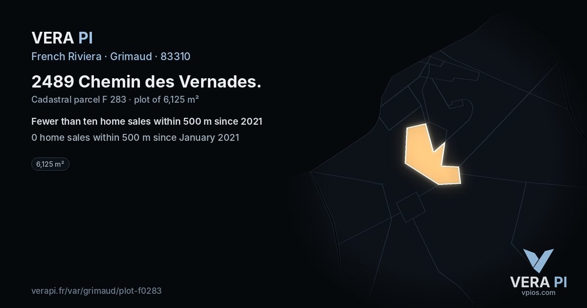 2489 Chemin des Vernades, Grimaud at night – the plot lit, the parcels around coloured by the prices near them