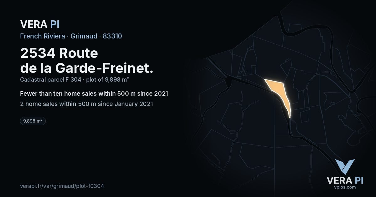 2534 Route de la Garde-Freinet, Grimaud at night – the plot lit, the parcels around coloured by the prices near them
