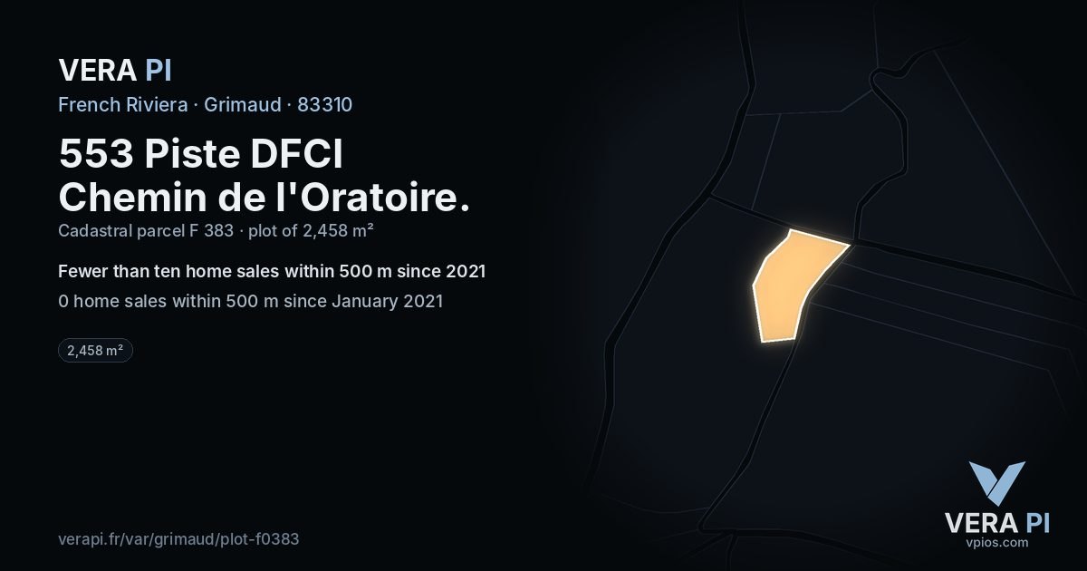 553 Piste DFCI Chemin de l'Oratoire, Grimaud at night – the plot lit, the parcels around coloured by the prices near them