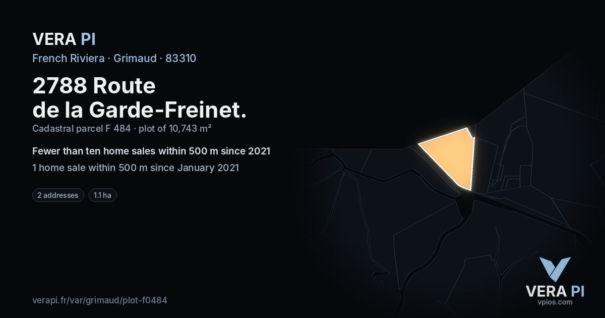 2788 Route de la Garde-Freinet, Grimaud at night – the plot lit, the parcels around coloured by the prices near them