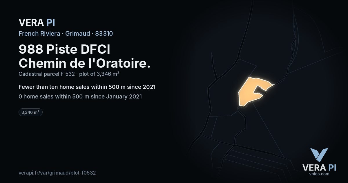 988 Piste DFCI Chemin de l'Oratoire, Grimaud at night – the plot lit, the parcels around coloured by the prices near them