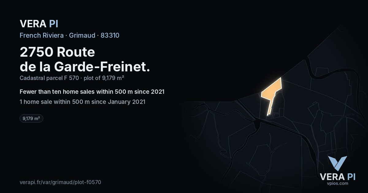 2750 Route de la Garde-Freinet, Grimaud at night – the plot lit, the parcels around coloured by the prices near them