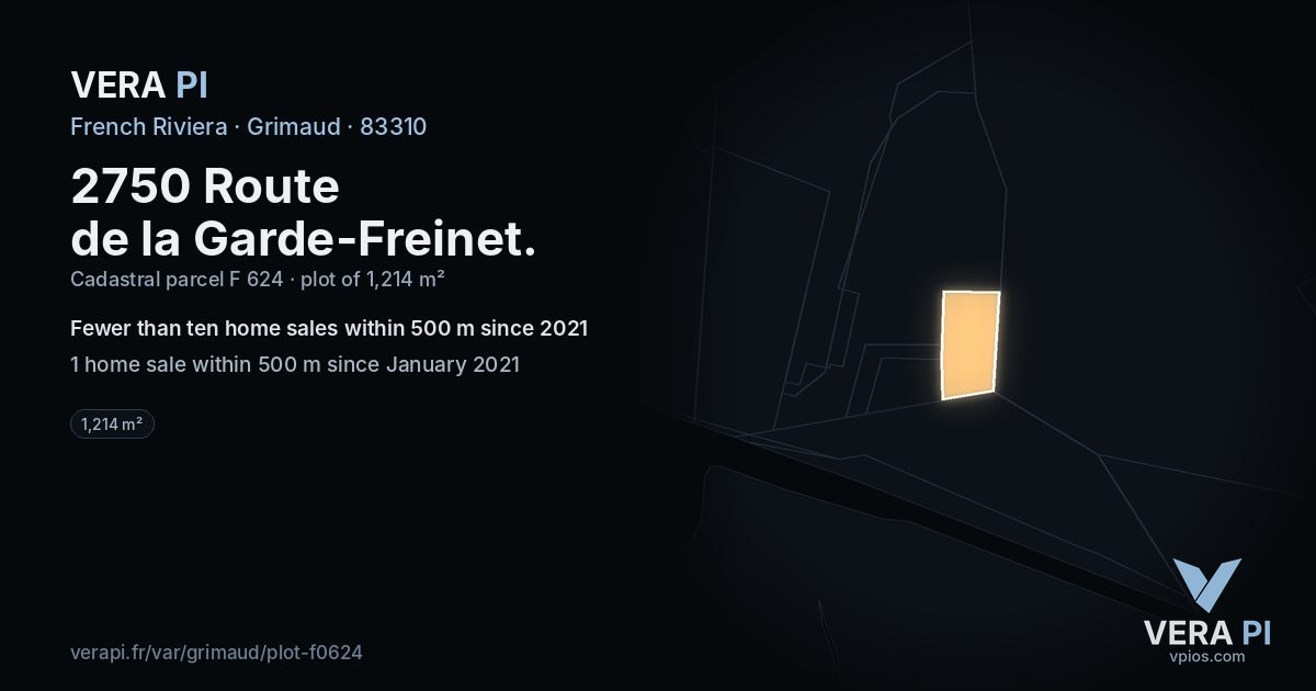2750 Route de la Garde-Freinet, Grimaud at night – the plot lit, the parcels around coloured by the prices near them
