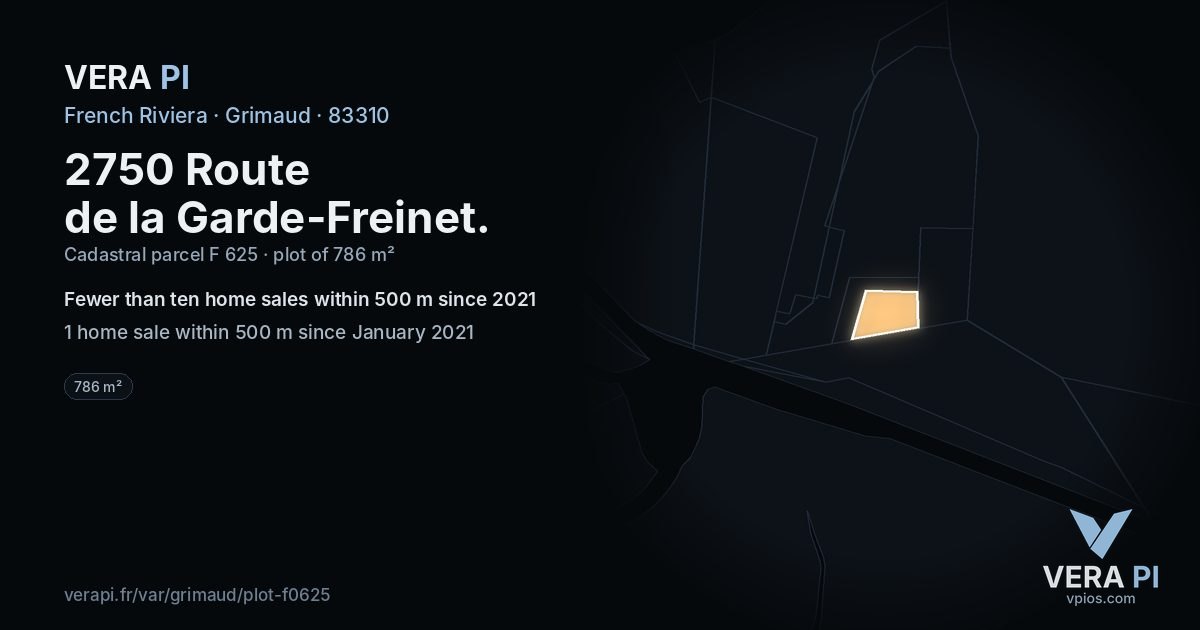 2750 Route de la Garde-Freinet, Grimaud at night – the plot lit, the parcels around coloured by the prices near them