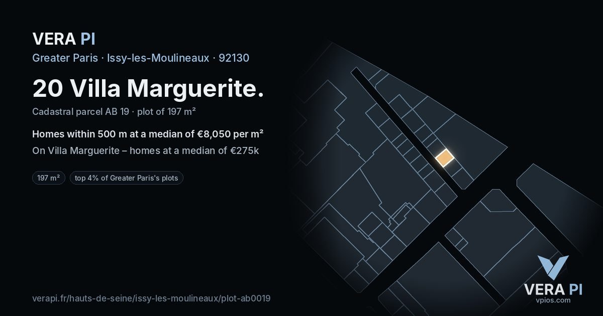 20 Villa Marguerite, Issy-les-Moulineaux at night – the plot lit, the parcels around coloured by the prices near them