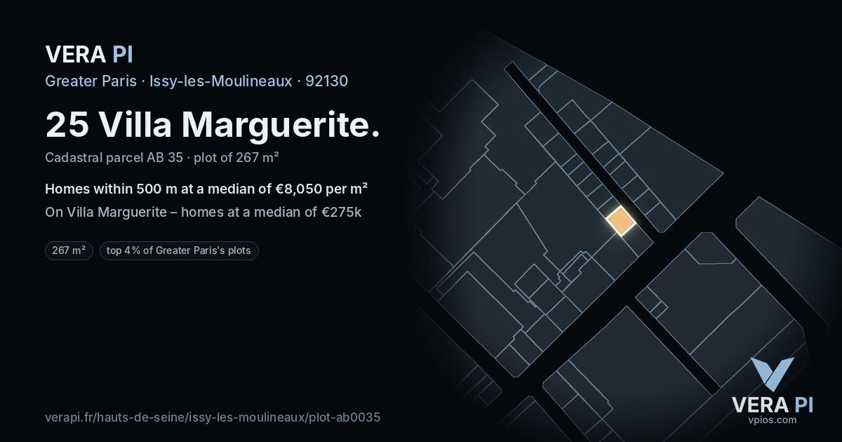 25 Villa Marguerite, Issy-les-Moulineaux at night – the plot lit, the parcels around coloured by the prices near them