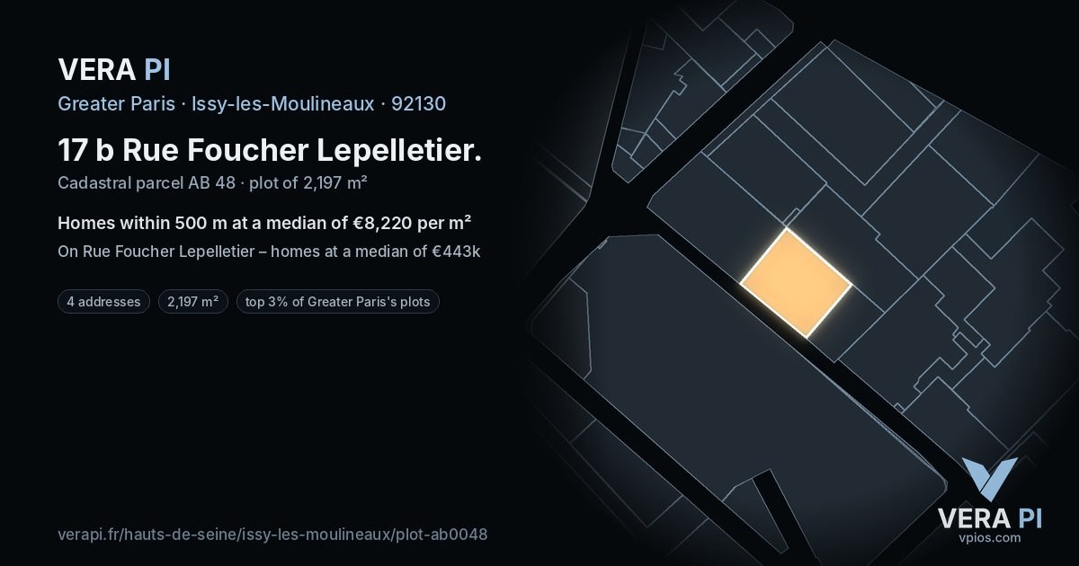 17 b Rue Foucher Lepelletier, Issy-les-Moulineaux at night – the plot lit, the parcels around coloured by the prices near them