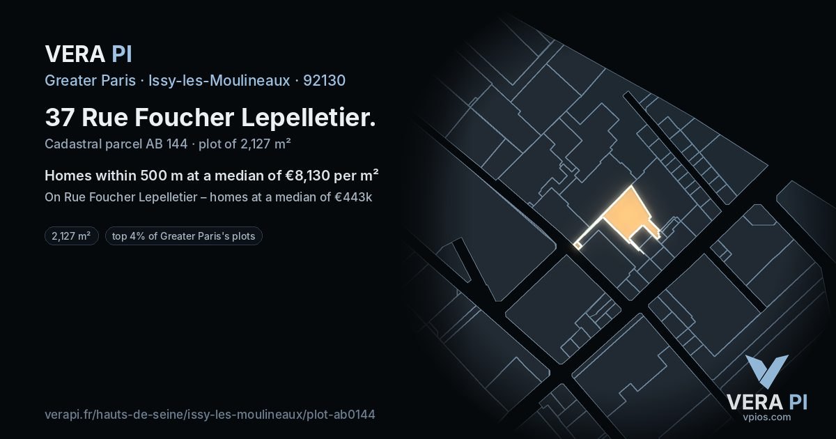 37 Rue Foucher Lepelletier, Issy-les-Moulineaux at night – the plot lit, the parcels around coloured by the prices near them