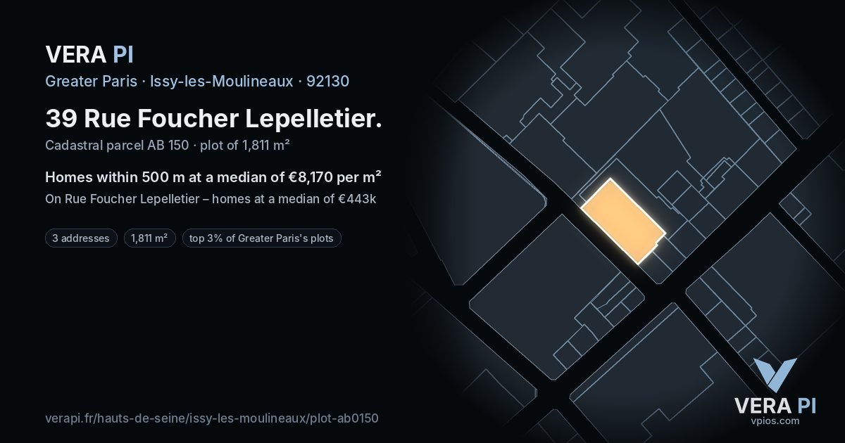 39 Rue Foucher Lepelletier, Issy-les-Moulineaux at night – the plot lit, the parcels around coloured by the prices near them