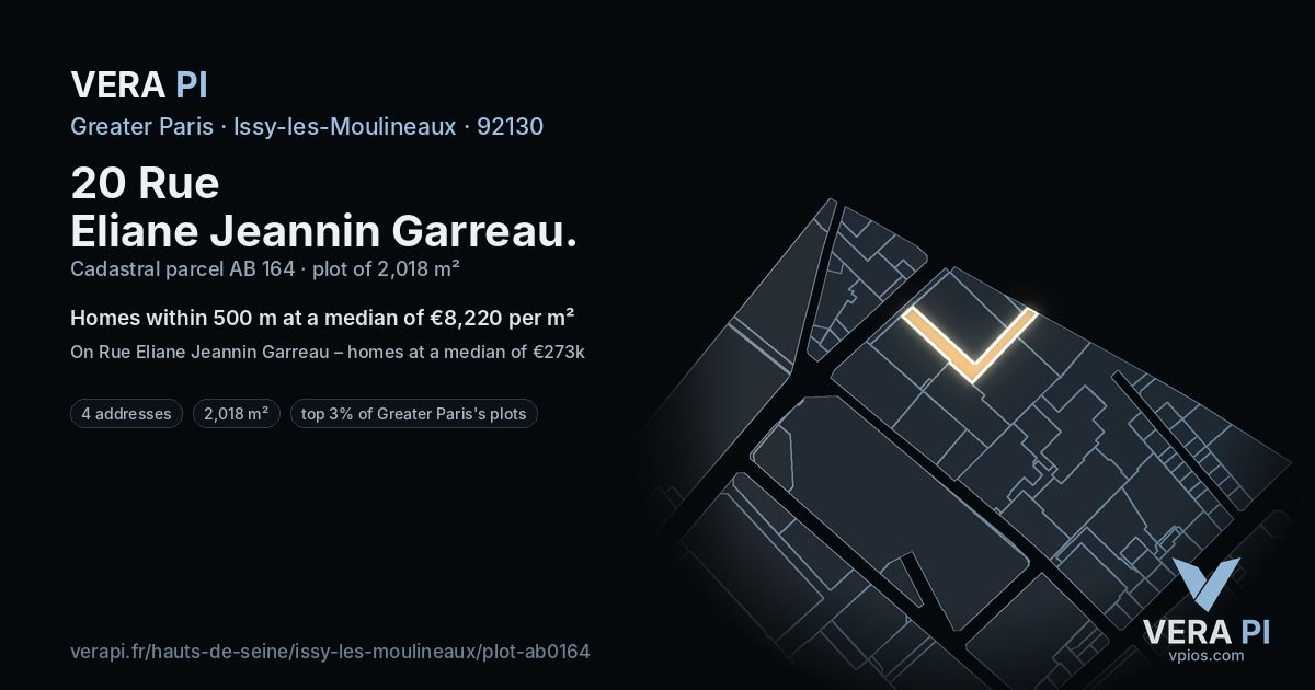 20 Rue Eliane Jeannin Garreau, Issy-les-Moulineaux at night – the plot lit, the parcels around coloured by the prices near them