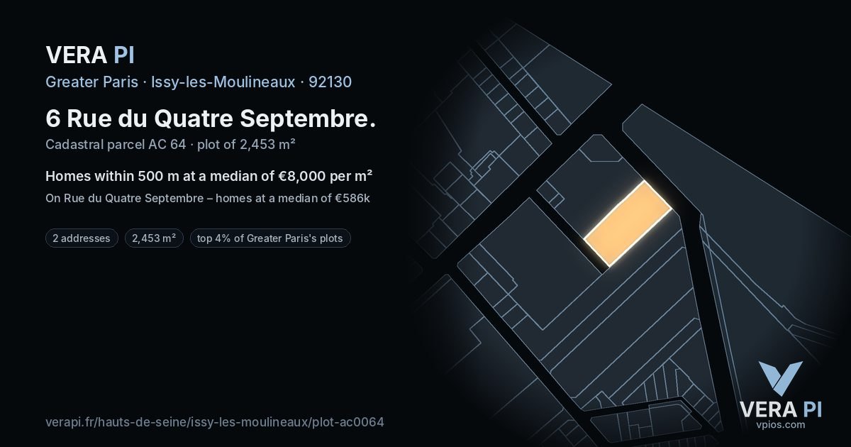6 Rue du Quatre Septembre, Issy-les-Moulineaux at night – the plot lit, the parcels around coloured by the prices near them