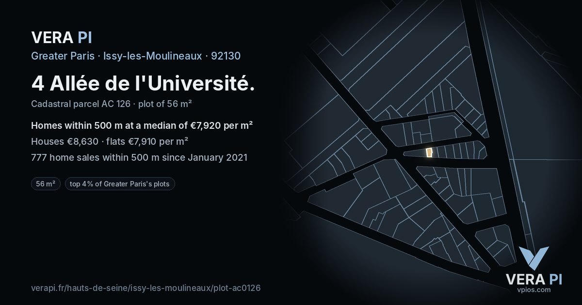 4 Allée de l'Université, Issy-les-Moulineaux at night – the plot lit, the parcels around coloured by the prices near them