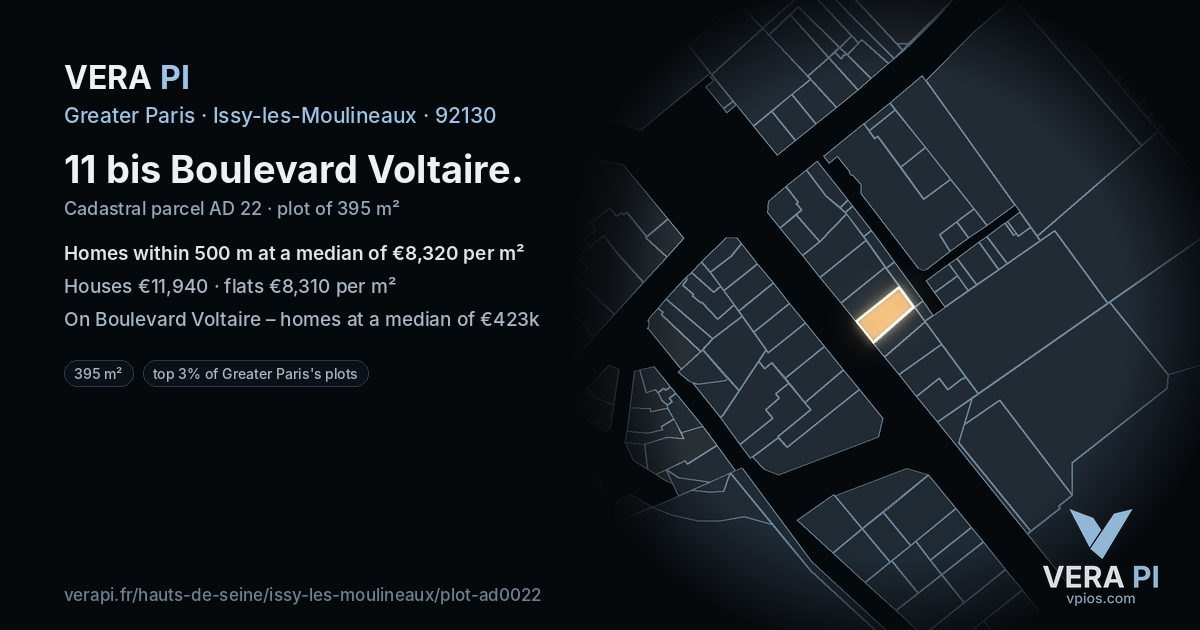 11 bis Boulevard Voltaire, Issy-les-Moulineaux at night – the plot lit, the parcels around coloured by the prices near them