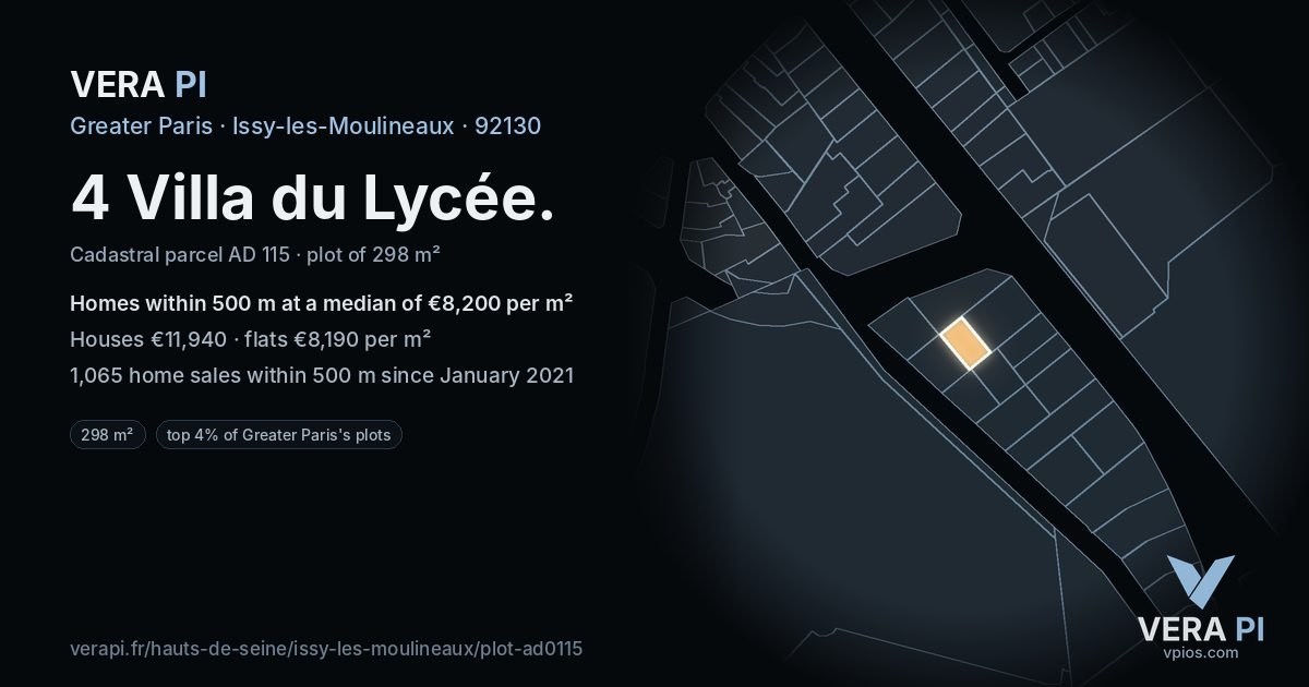 4 Villa du Lycée, Issy-les-Moulineaux at night – the plot lit, the parcels around coloured by the prices near them