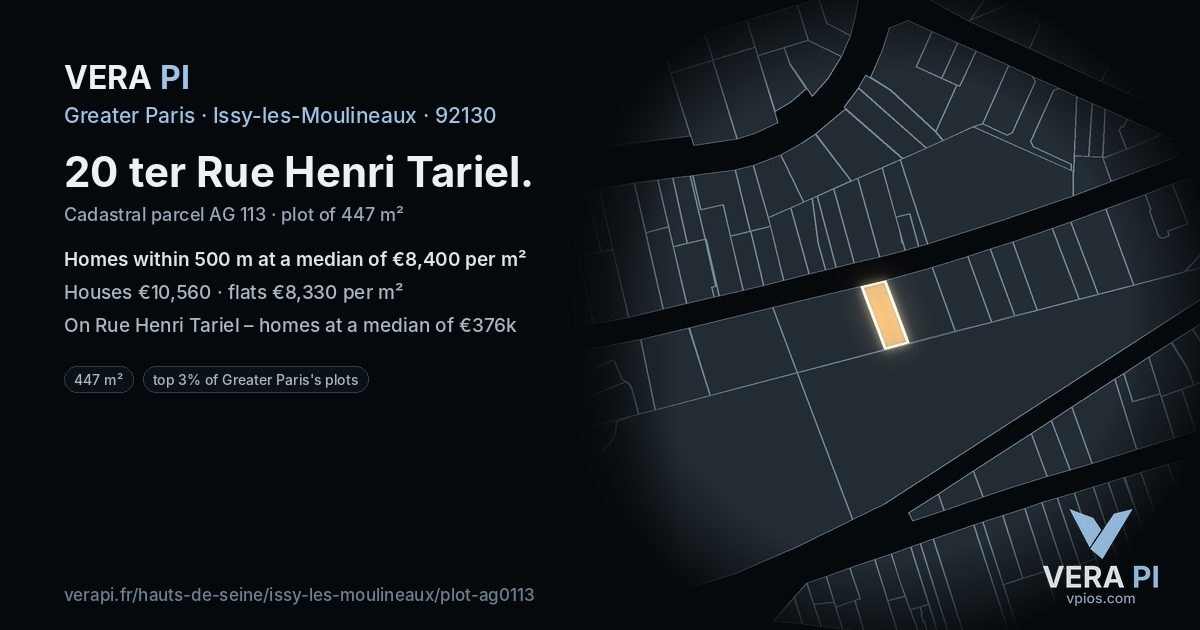 20 ter Rue Henri Tariel, Issy-les-Moulineaux at night – the plot lit, the parcels around coloured by the prices near them