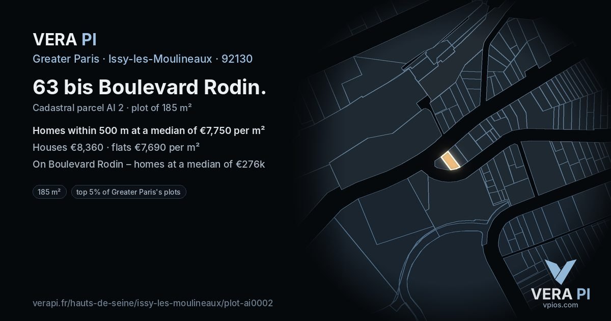 63 bis Boulevard Rodin, Issy-les-Moulineaux at night – the plot lit, the parcels around coloured by the prices near them