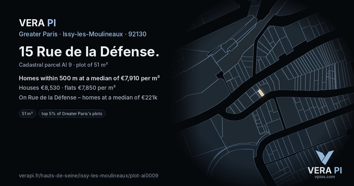 15 Rue de la Défense, Issy-les-Moulineaux at night – the plot lit, the parcels around coloured by the prices near them