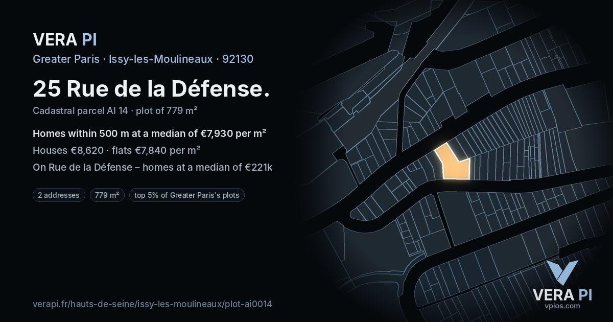 25 Rue de la Défense, Issy-les-Moulineaux at night – the plot lit, the parcels around coloured by the prices near them