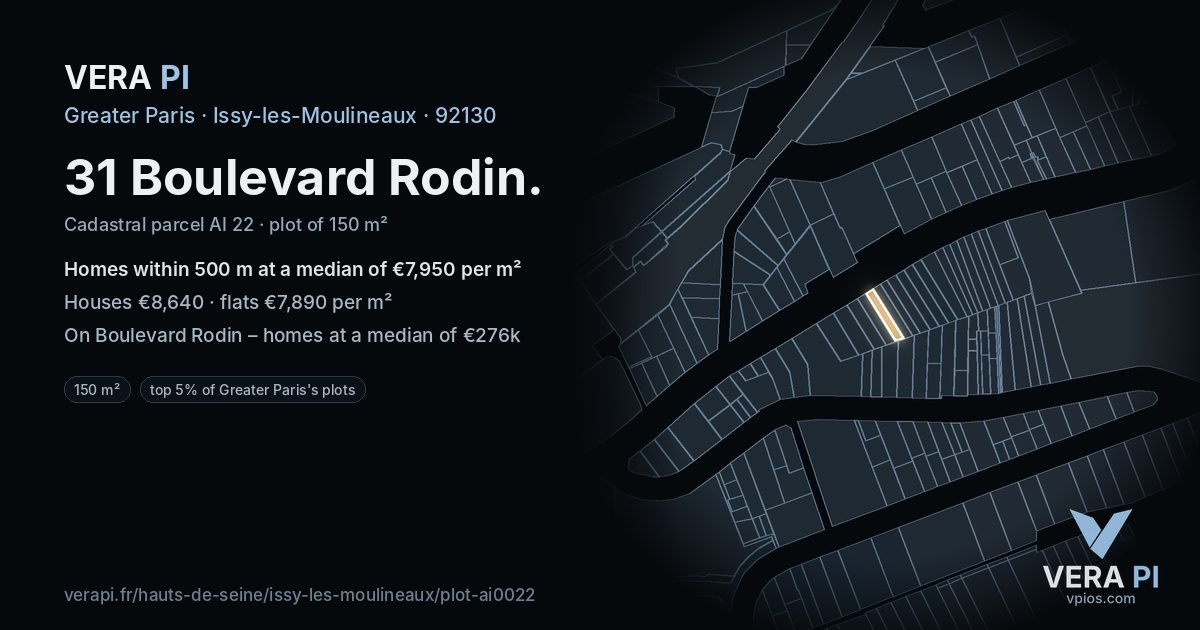 31 Boulevard Rodin, Issy-les-Moulineaux at night – the plot lit, the parcels around coloured by the prices near them