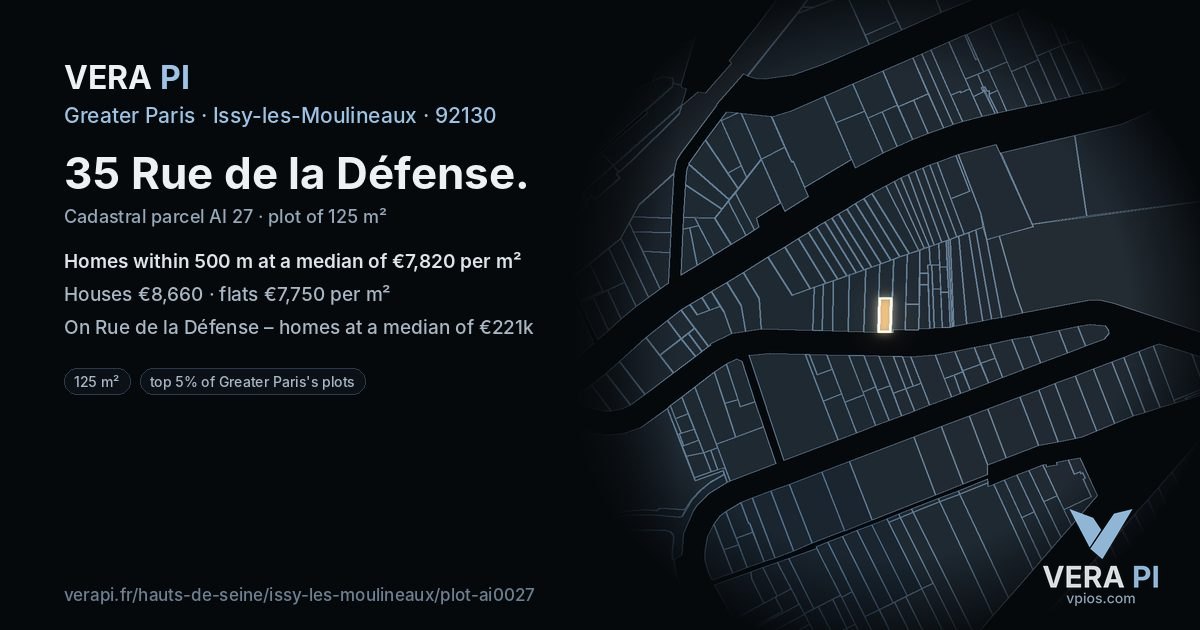 35 Rue de la Défense, Issy-les-Moulineaux at night – the plot lit, the parcels around coloured by the prices near them