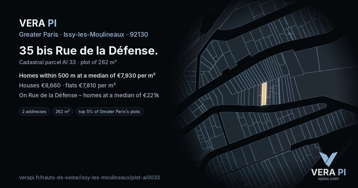 35 bis Rue de la Défense, Issy-les-Moulineaux at night – the plot lit, the parcels around coloured by the prices near them