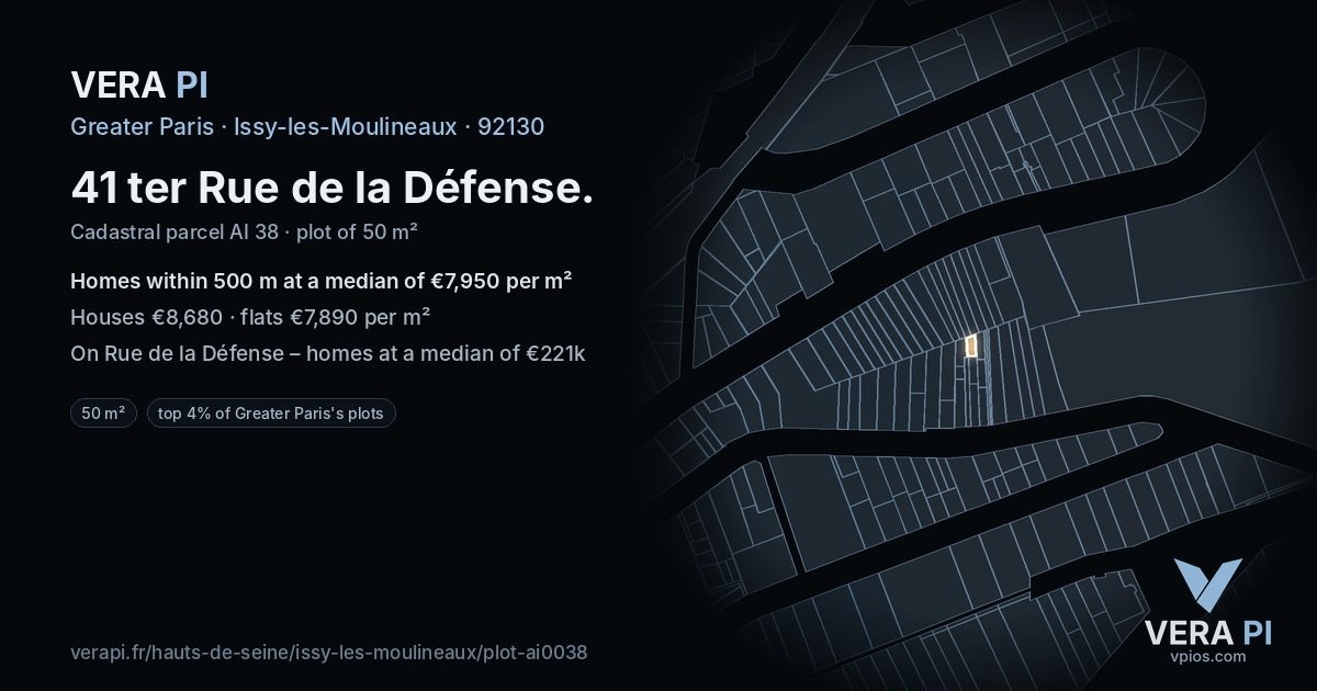 41 ter Rue de la Défense, Issy-les-Moulineaux at night – the plot lit, the parcels around coloured by the prices near them