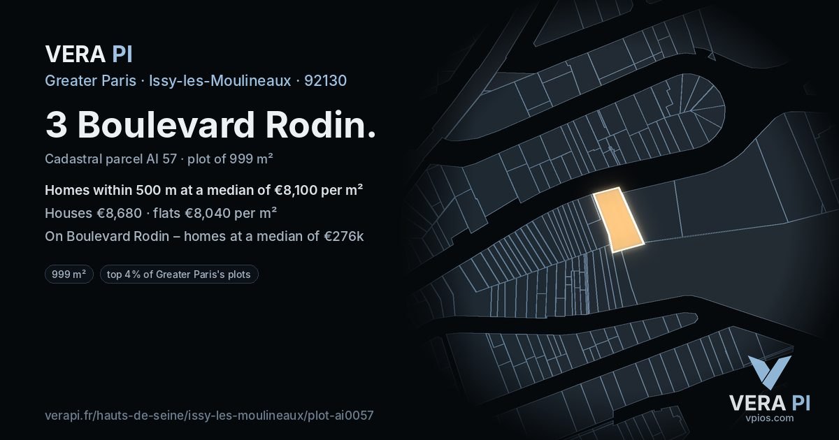 3 Boulevard Rodin, Issy-les-Moulineaux at night – the plot lit, the parcels around coloured by the prices near them
