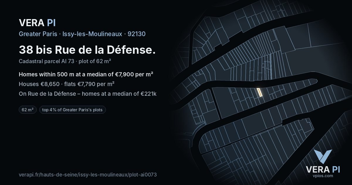 38 bis Rue de la Défense, Issy-les-Moulineaux at night – the plot lit, the parcels around coloured by the prices near them