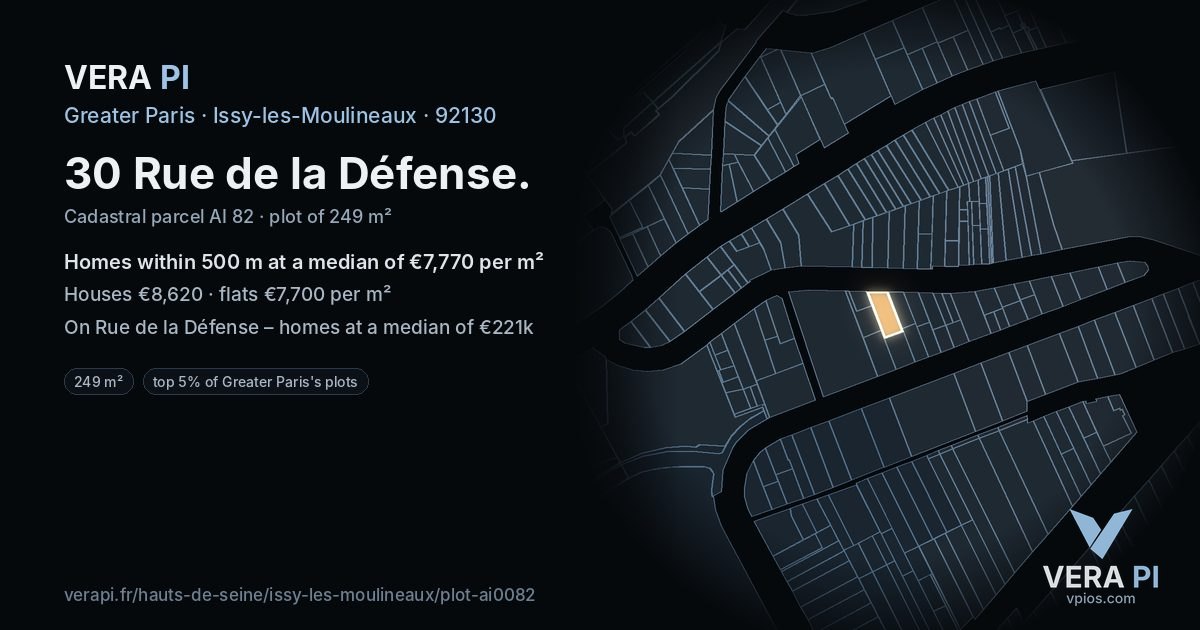 30 Rue de la Défense, Issy-les-Moulineaux at night – the plot lit, the parcels around coloured by the prices near them