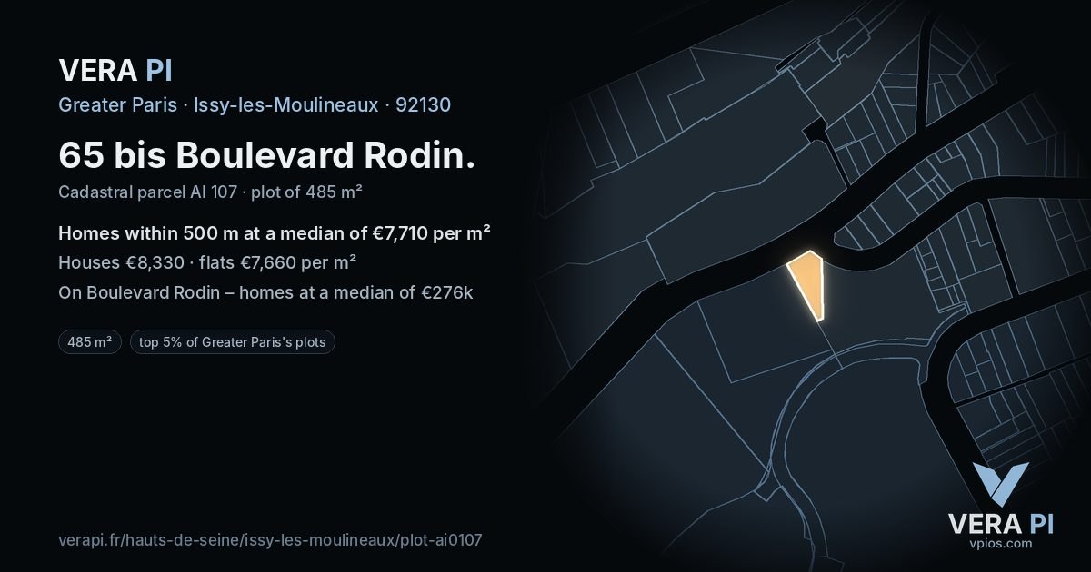 65 bis Boulevard Rodin, Issy-les-Moulineaux at night – the plot lit, the parcels around coloured by the prices near them