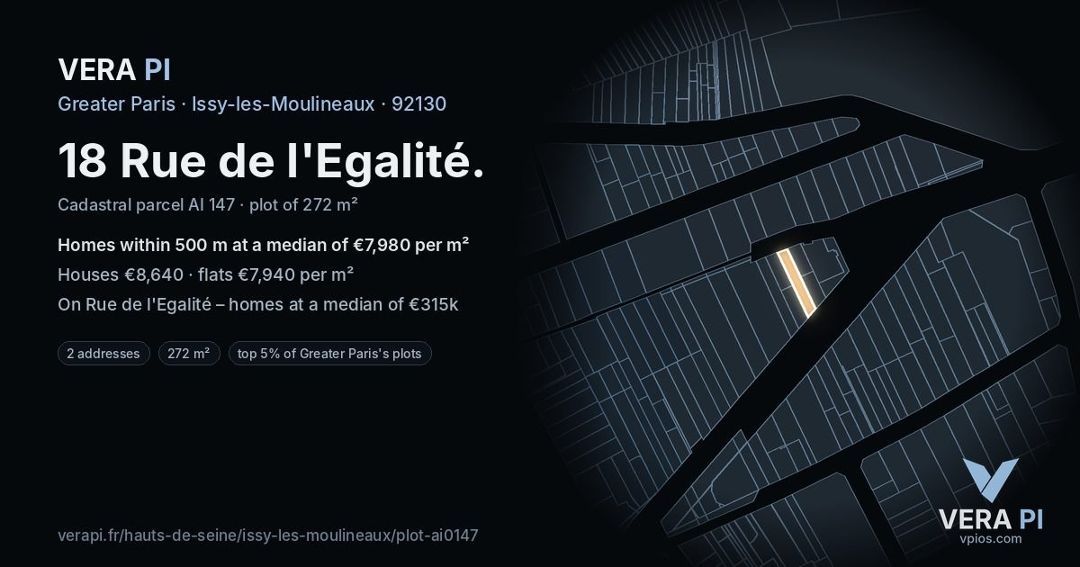 18 Rue de l'Egalité, Issy-les-Moulineaux at night – the plot lit, the parcels around coloured by the prices near them
