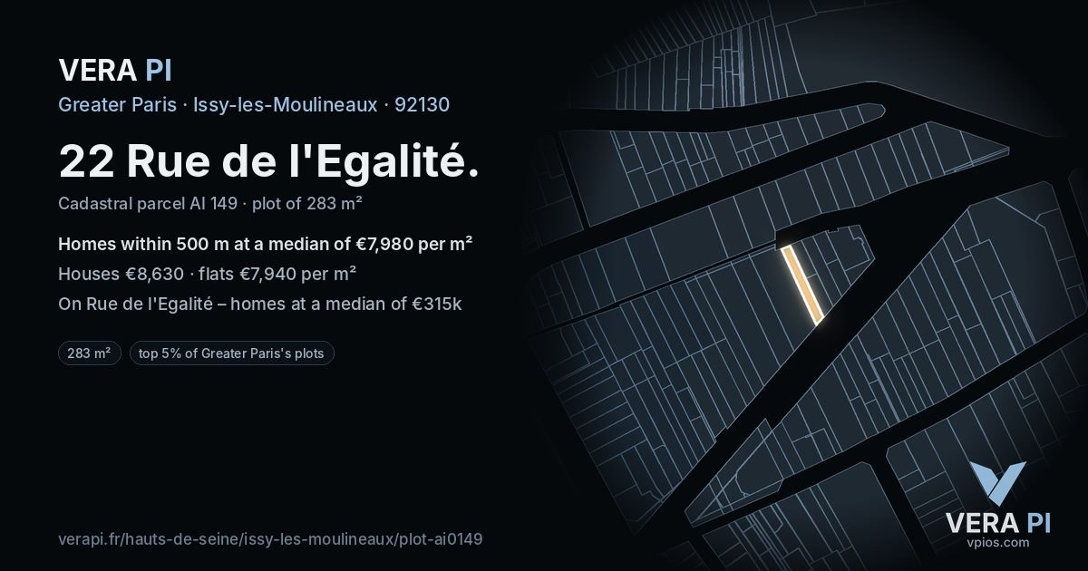 22 Rue de l'Egalité, Issy-les-Moulineaux at night – the plot lit, the parcels around coloured by the prices near them