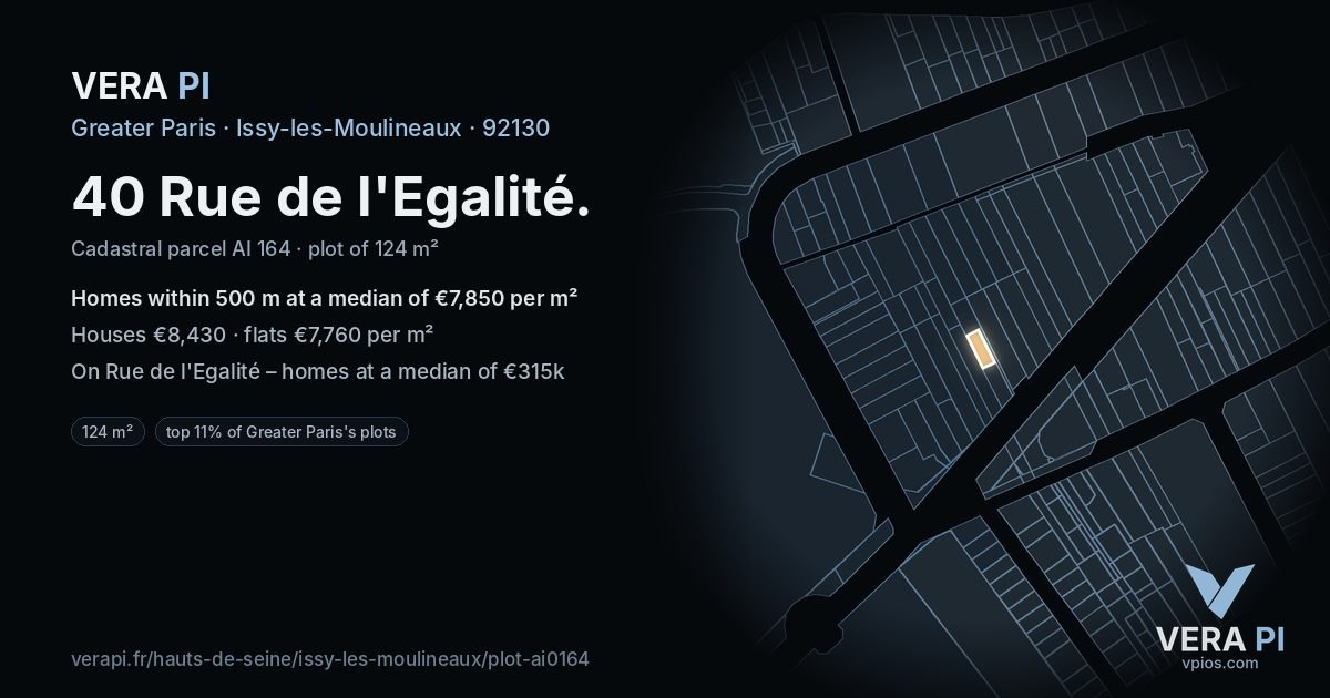 40 Rue de l'Egalité, Issy-les-Moulineaux at night – the plot lit, the parcels around coloured by the prices near them