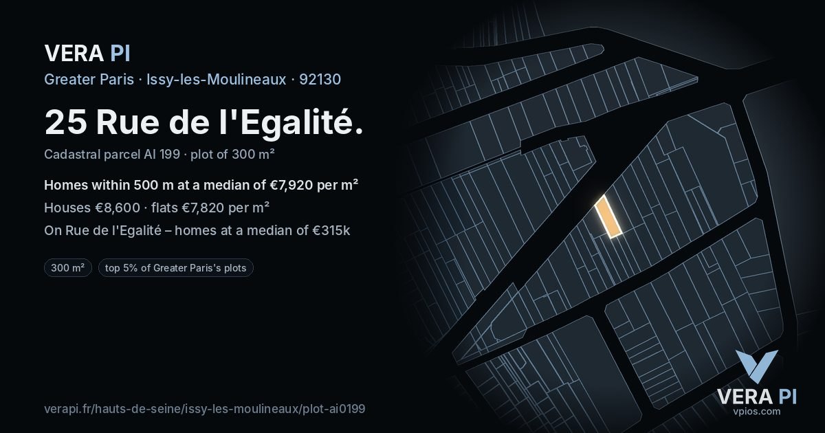 25 Rue de l'Egalité, Issy-les-Moulineaux at night – the plot lit, the parcels around coloured by the prices near them