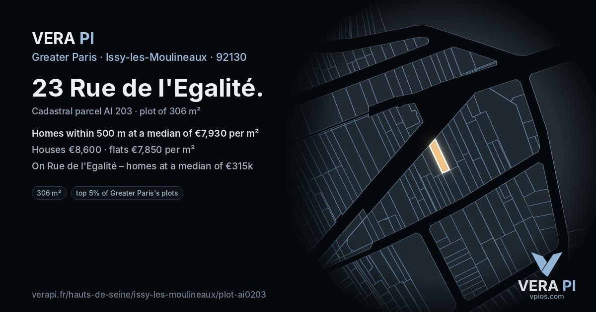 23 Rue de l'Egalité, Issy-les-Moulineaux at night – the plot lit, the parcels around coloured by the prices near them