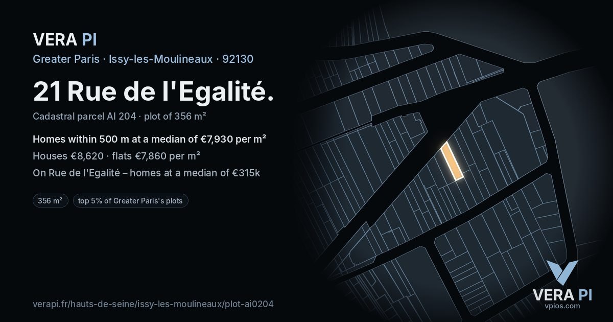 21 Rue de l'Egalité, Issy-les-Moulineaux at night – the plot lit, the parcels around coloured by the prices near them