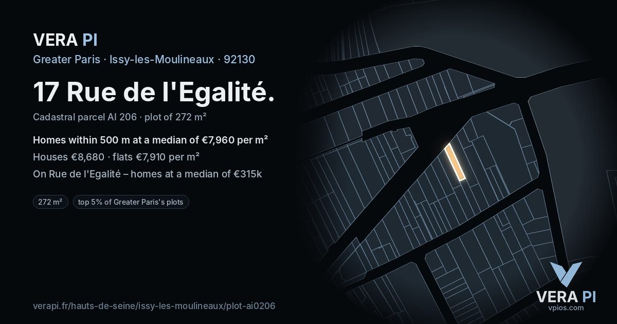 17 Rue de l'Egalité, Issy-les-Moulineaux at night – the plot lit, the parcels around coloured by the prices near them