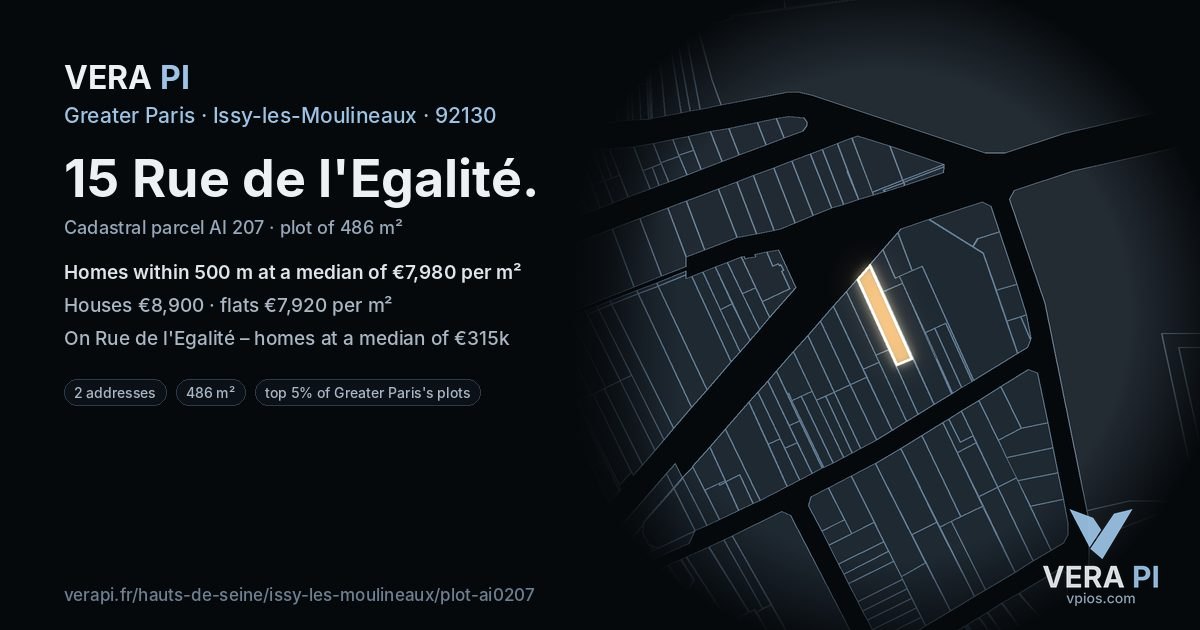 15 Rue de l'Egalité, Issy-les-Moulineaux at night – the plot lit, the parcels around coloured by the prices near them
