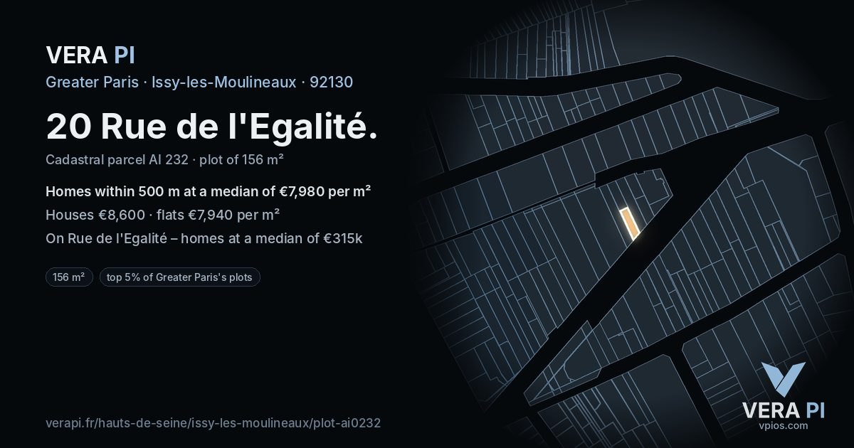 20 Rue de l'Egalité, Issy-les-Moulineaux at night – the plot lit, the parcels around coloured by the prices near them