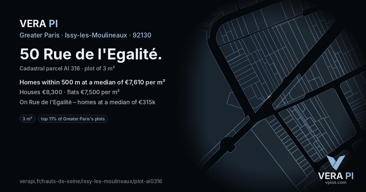 50 Rue de l'Egalité, Issy-les-Moulineaux at night – the plot lit, the parcels around coloured by the prices near them
