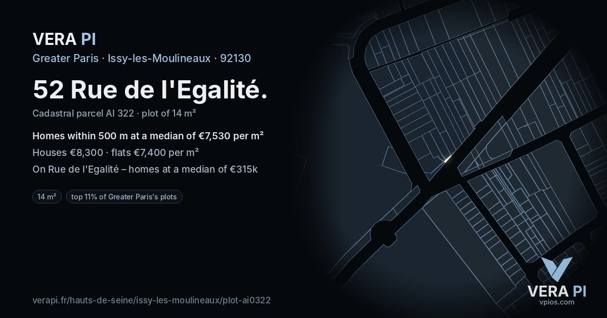 52 Rue de l'Egalité, Issy-les-Moulineaux at night – the plot lit, the parcels around coloured by the prices near them