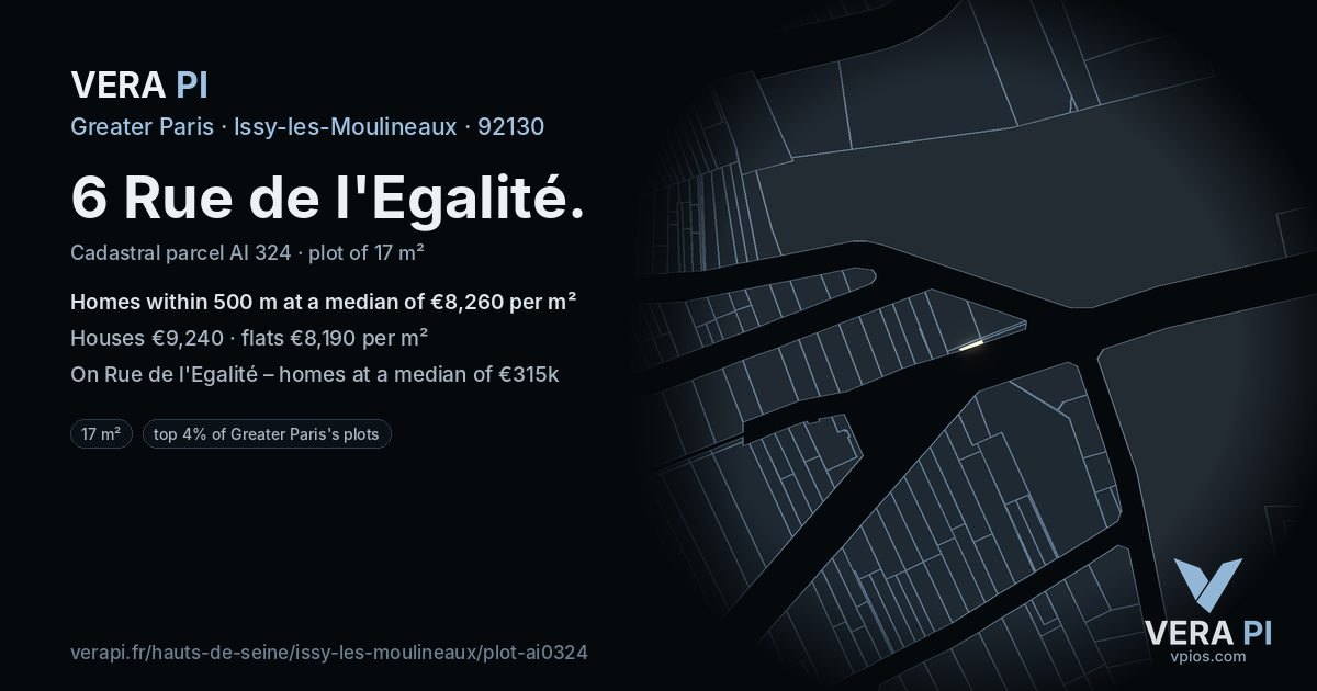 6 Rue de l'Egalité, Issy-les-Moulineaux at night – the plot lit, the parcels around coloured by the prices near them