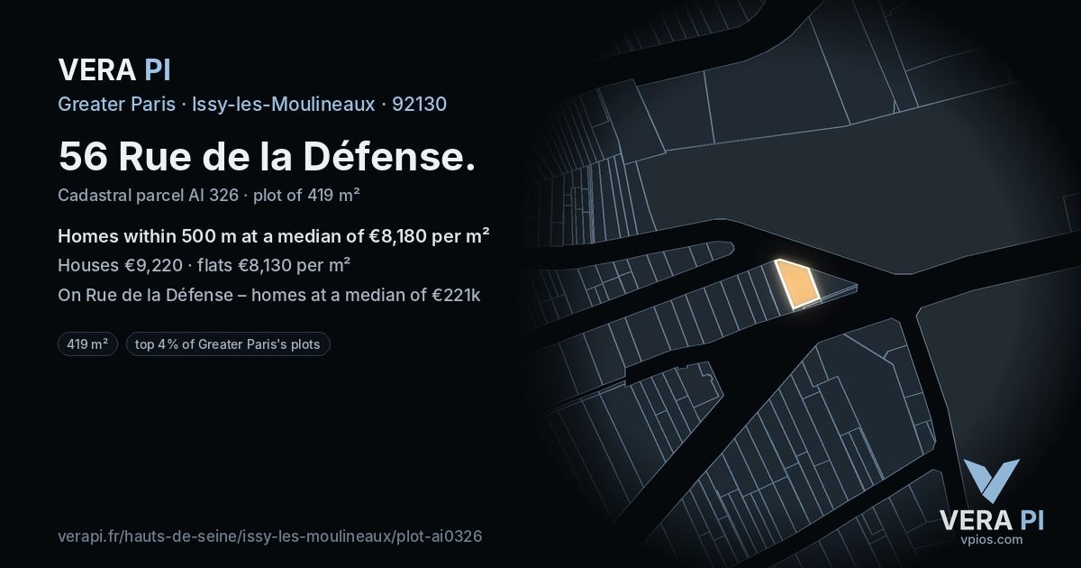 56 Rue de la Défense, Issy-les-Moulineaux at night – the plot lit, the parcels around coloured by the prices near them