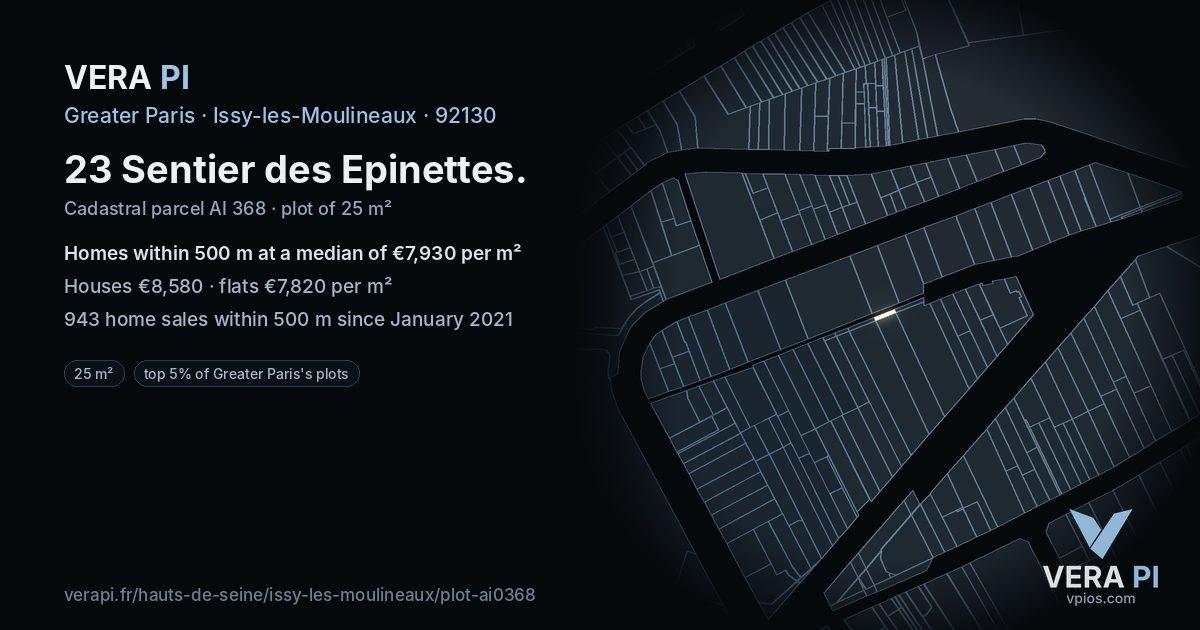 23 Sentier des Epinettes, Issy-les-Moulineaux at night – the plot lit, the parcels around coloured by the prices near them