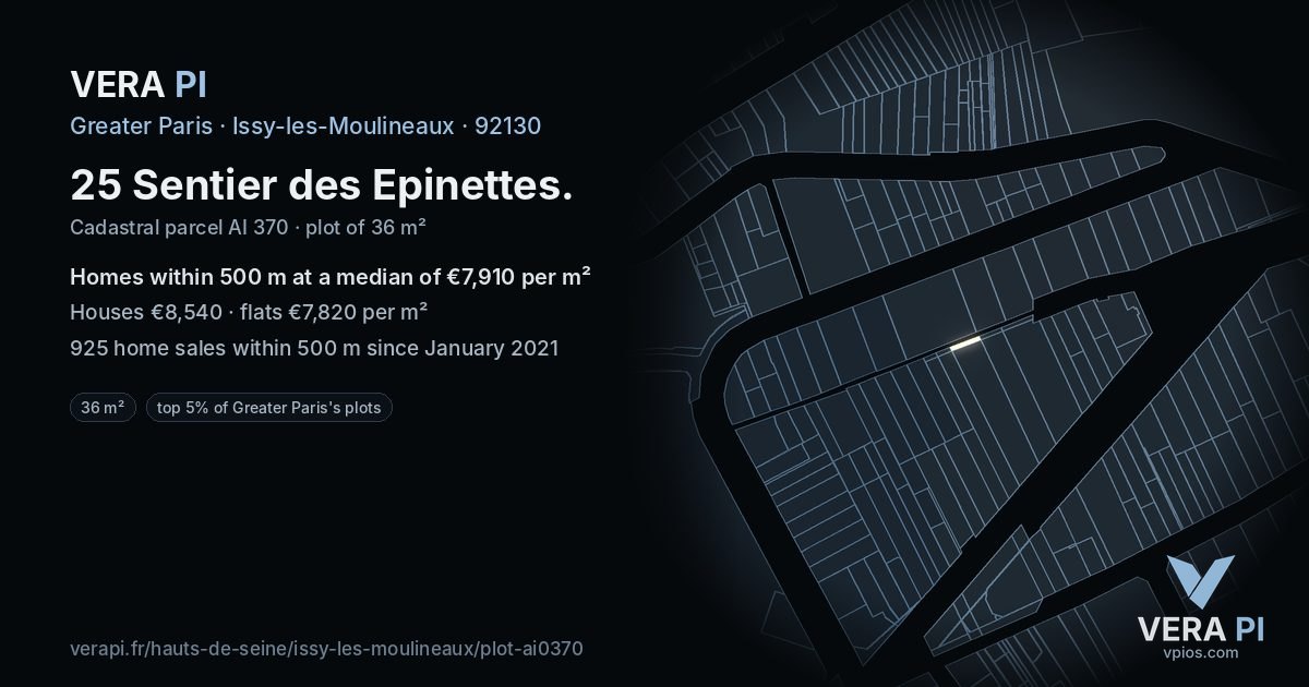 25 Sentier des Epinettes, Issy-les-Moulineaux at night – the plot lit, the parcels around coloured by the prices near them