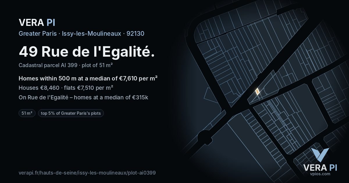 49 Rue de l'Egalité, Issy-les-Moulineaux at night – the plot lit, the parcels around coloured by the prices near them