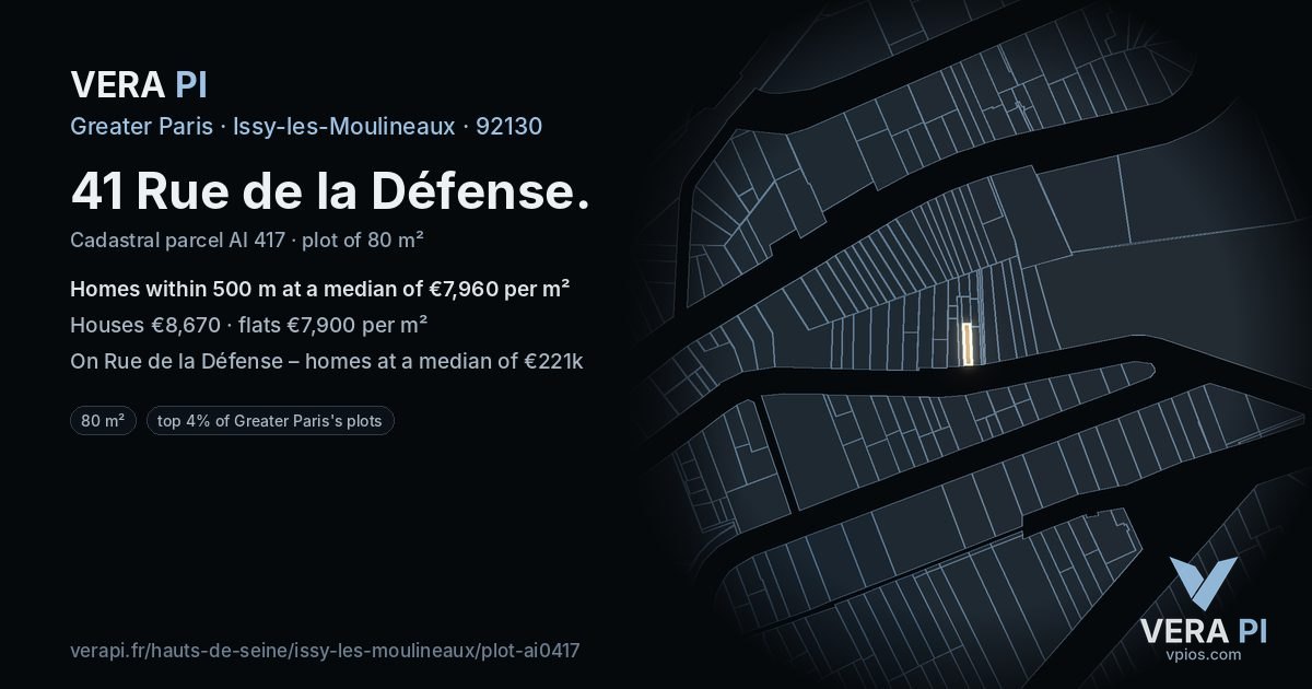 41 Rue de la Défense, Issy-les-Moulineaux at night – the plot lit, the parcels around coloured by the prices near them